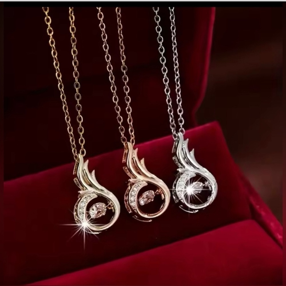 18K Rose Gold Phoenix Heart Diamond In Motion Pendant Necklace - Picture 3 of 4